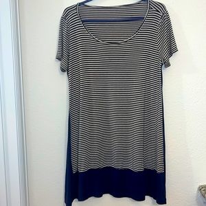 Navy blue & cream striped cotton dress. Size large. Fits loosely. Like new.